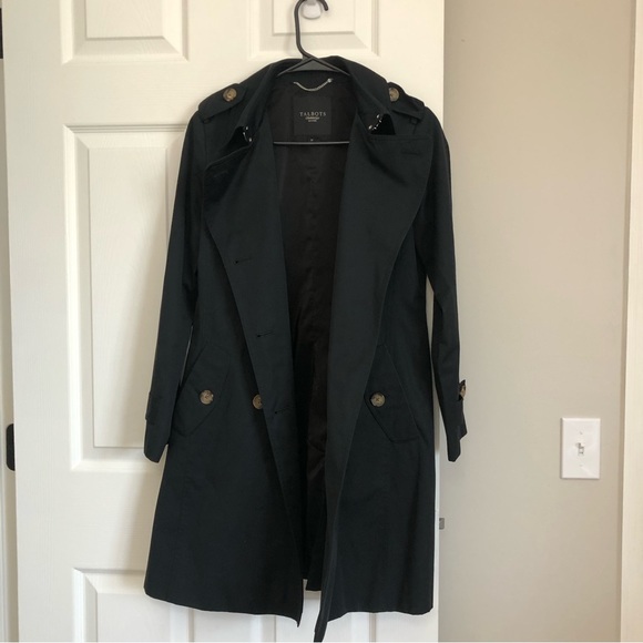 Talbots Petite Women's Double Breasted Belted Long Trench Coat in Black 2P - Picture 6 of 16